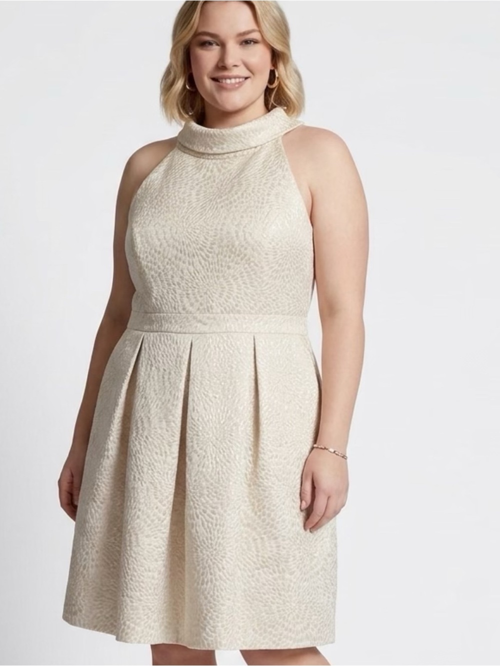 David's Bridal Ivory Textured Halter Fit-and-Flare Bridesmaids Midi Dress